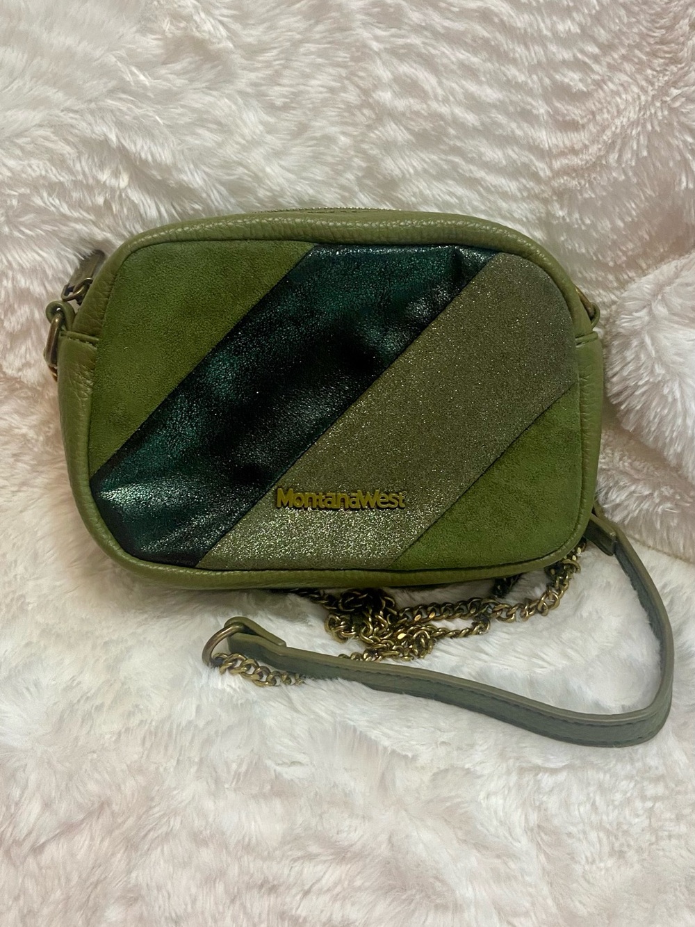 Montana West Olive Green Crossbody with Dark Green and Metallic Accents